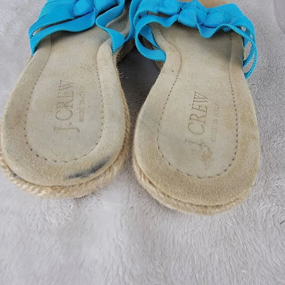 J. Crew Blue Strappy Espadrille Platform Mid Heels Wedge Sandals 8 Made in Italy